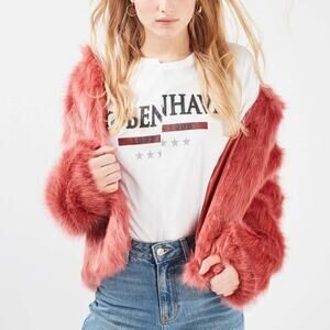 Oh My Love London Jacket Size XS Faux Fur Open Lust for Life Furry Rose Gold